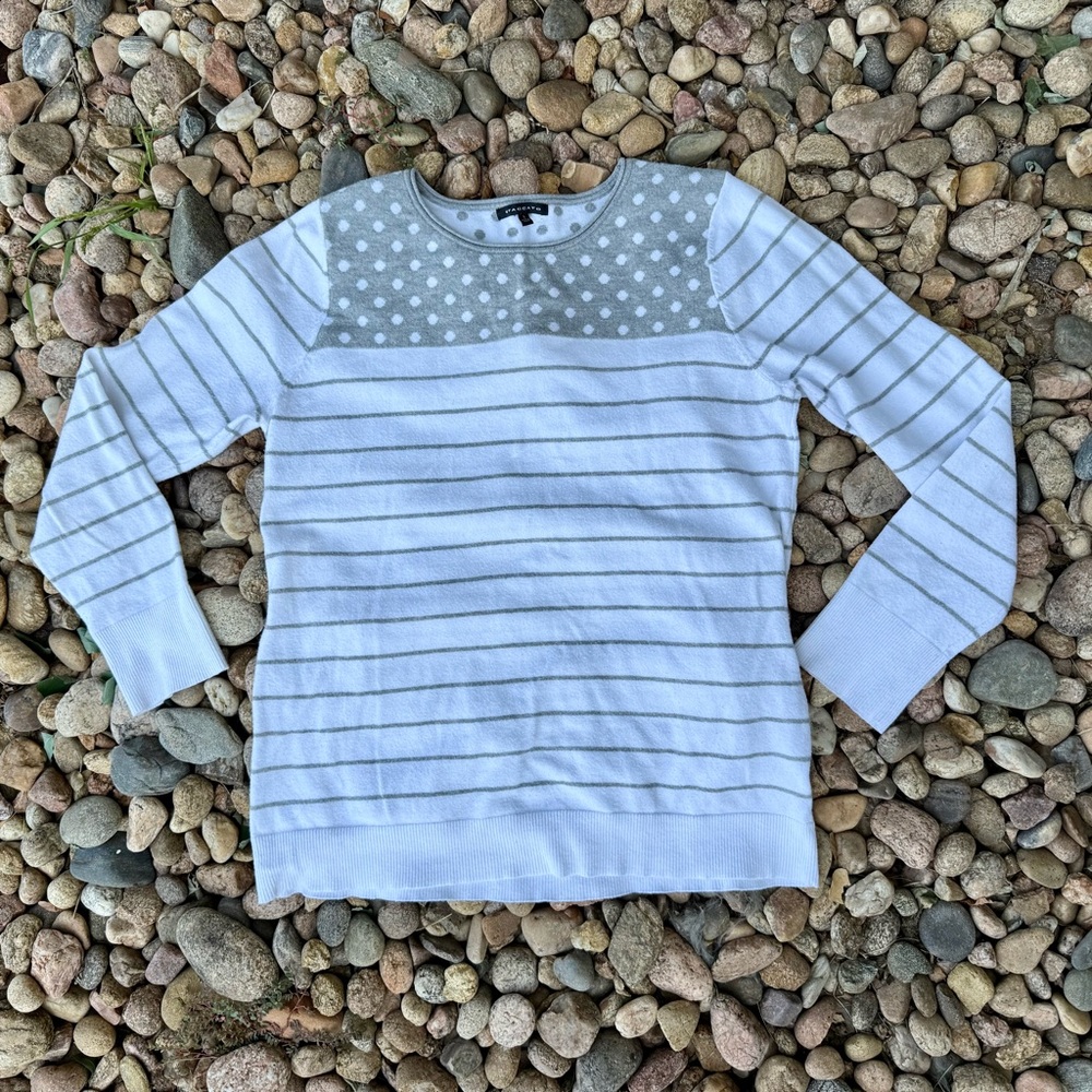 Staccato Gray and White Polka Dot/Striped Sweater